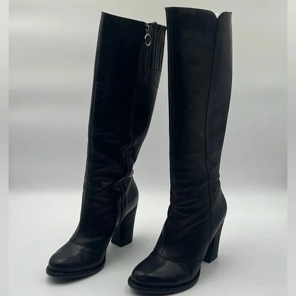 BCBG Generation Knee High Black Block Heel Mob Wife Rocker Boots Women’s Sz 9.5 - Picture 3 of 12